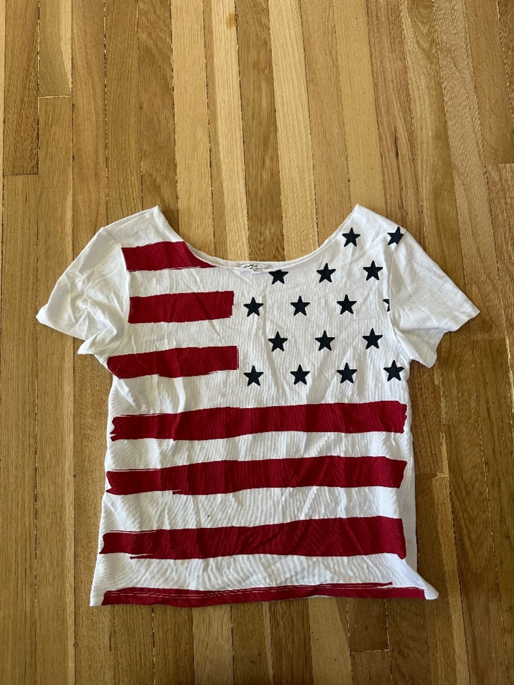 Subdued American flag off the shoulder top